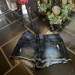 SO dark wash distressed cut off Jean shorts